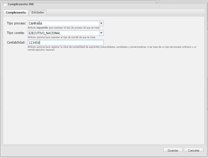Imagen que muestra formulario para definir datos del tipo de proceso que ampara la factura