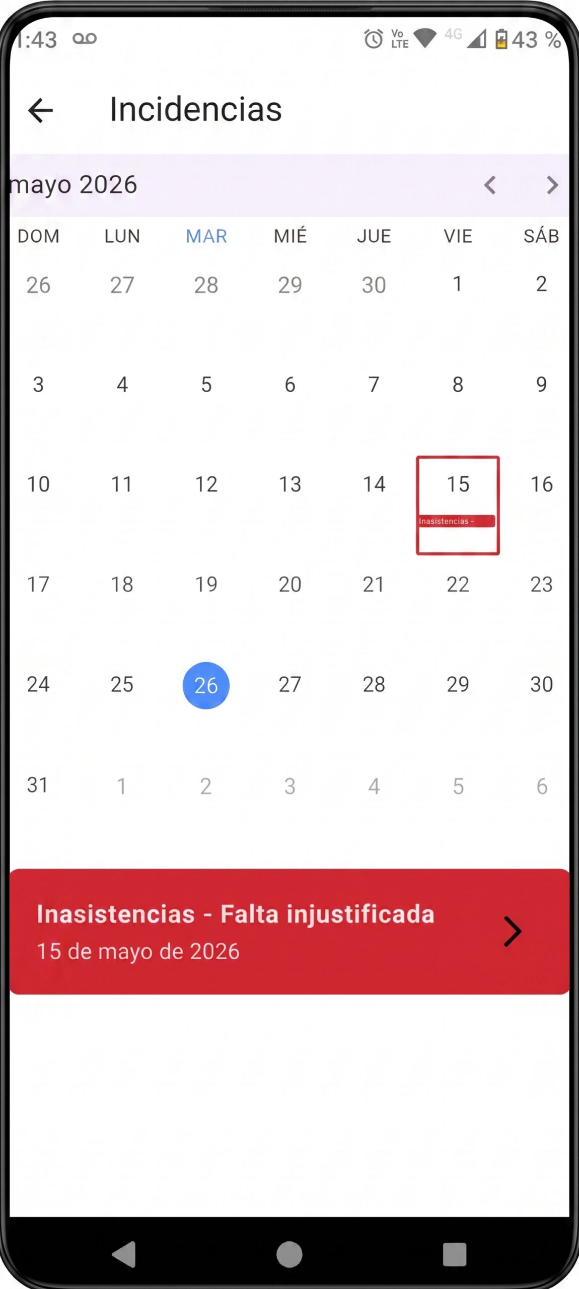 Incidencias registradas autom&aacute;ticamente