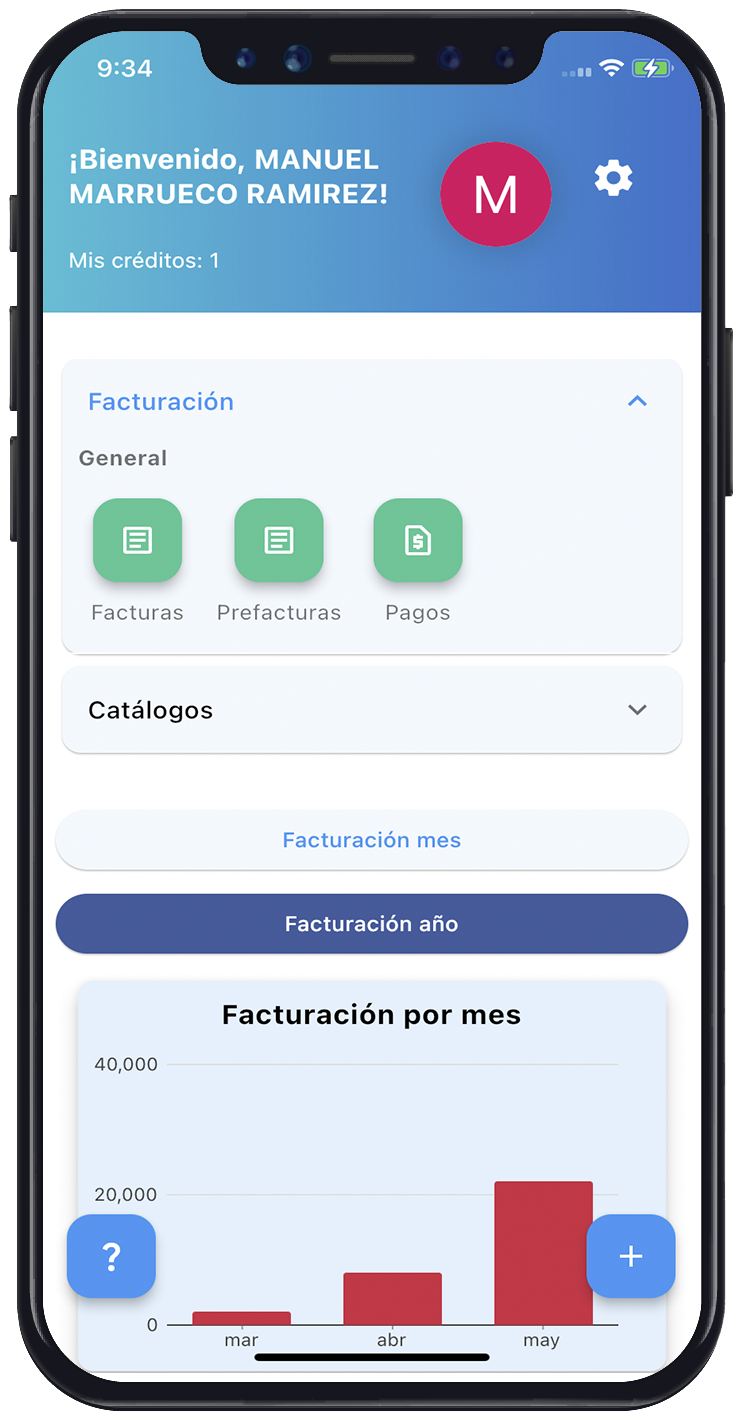 App móvil de Facture app con el módulo de facturación