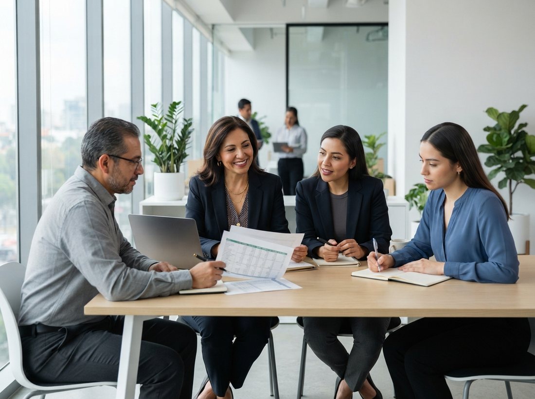 Dueños de empresa, contadores y responsables de nómina en una sesión de trabajo