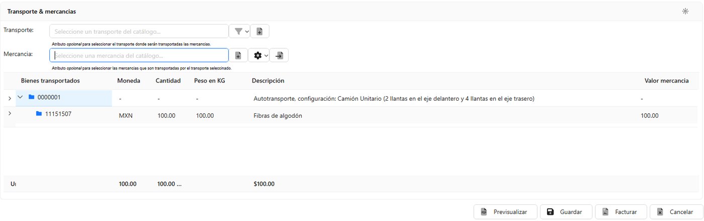 Transporte y mercancías capturados dentro de la factura en Facture app