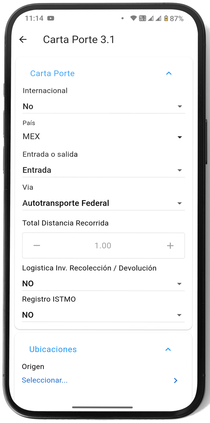 Carta Porte 3.1 en Facture app Móvil